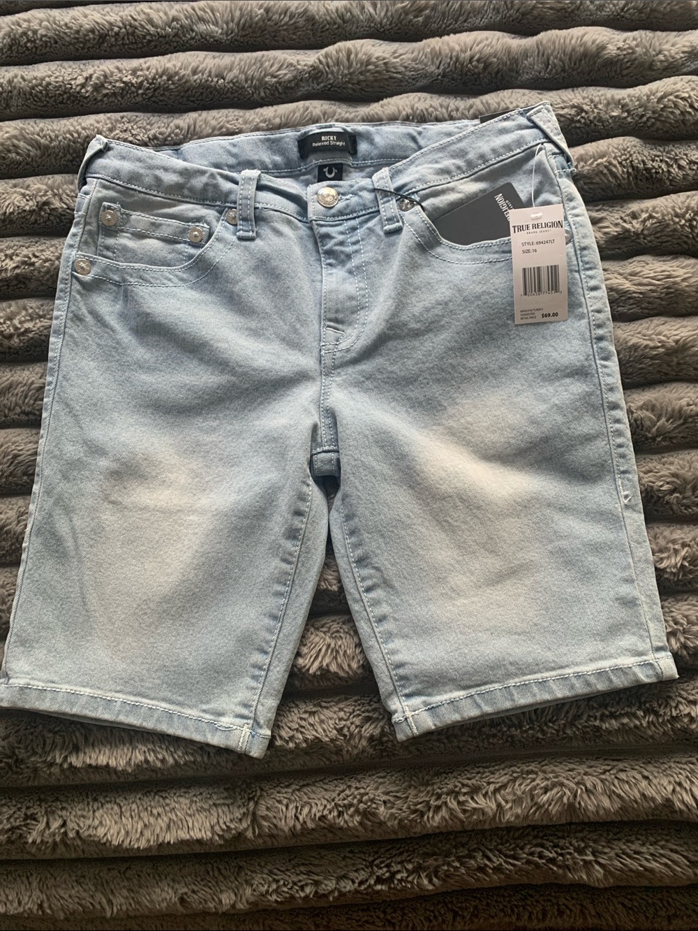 True Religion Light Blue Denim Shorts